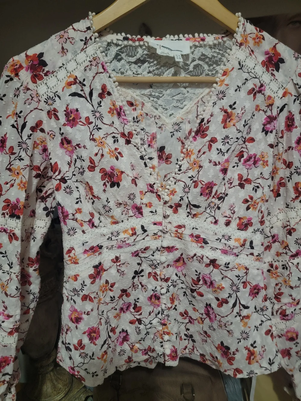 Anthropologie Puff Sleeve Lace Buttondown US 2 Small